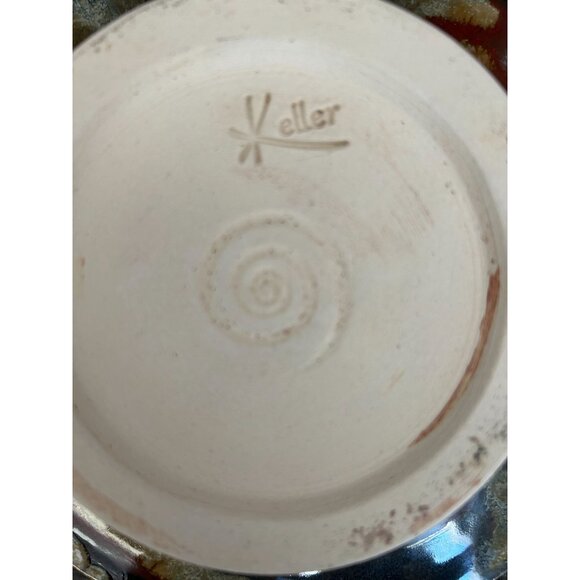 Handcrafted Artist signed Keller Ceramic Plate With Native American Design & Spi - Picture 2 of 4